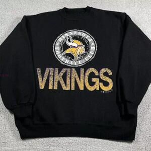 Minnesota Vikings Sweatshirt Black Spellout Usa 90S Vc104